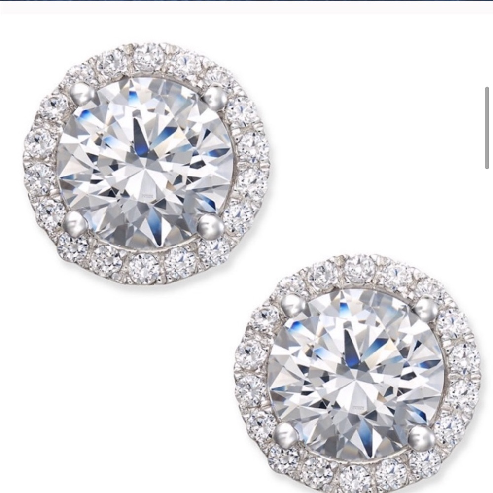New Round Stud Diamond Sterling Silver Earrings - Picture 11 of 14